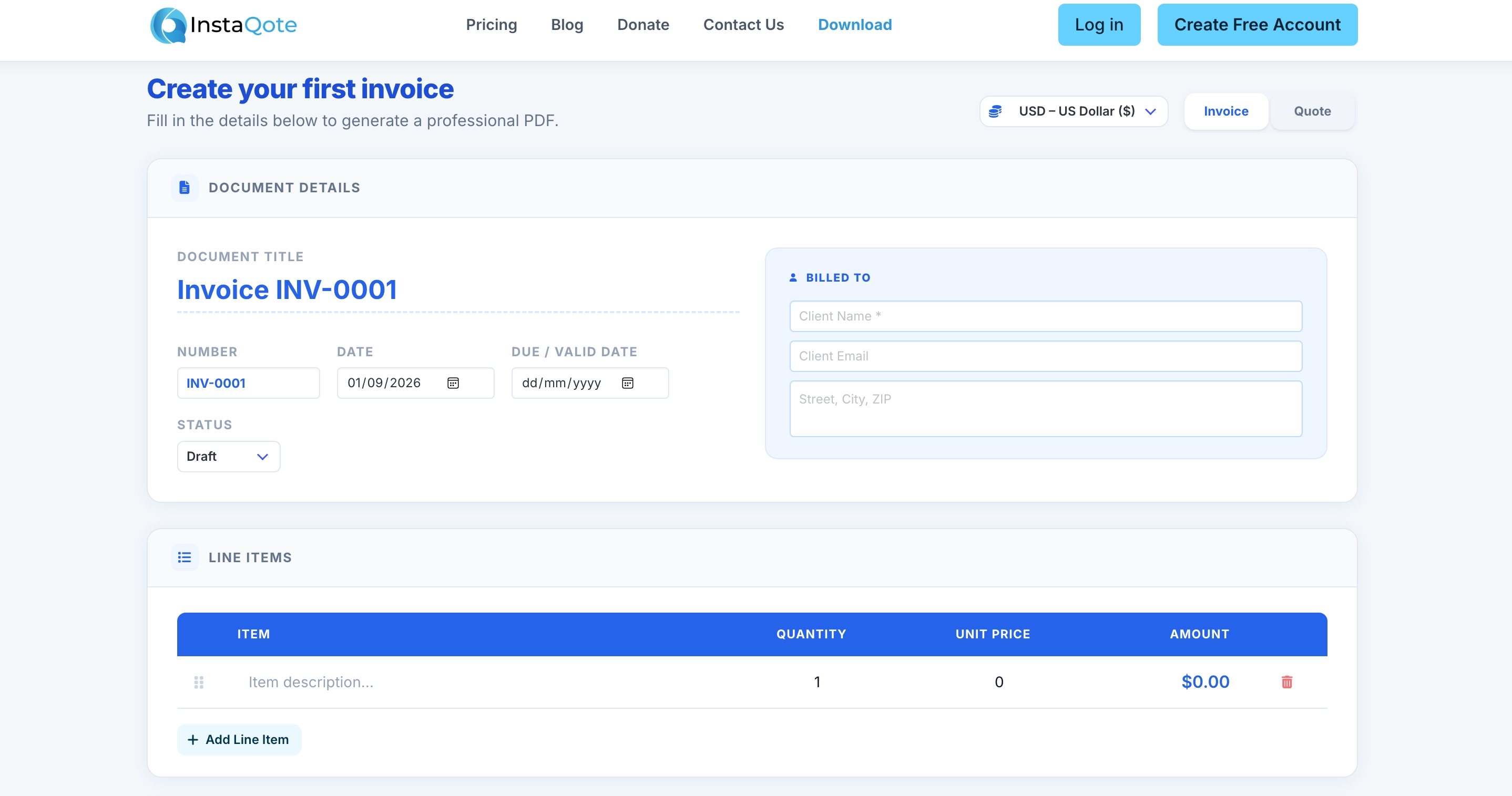 InstaQote web app built by Digital Nova for web development Zimbabwe